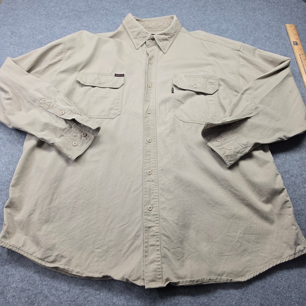 Bulwark FR Khaki Long Sleeve Work Shirt Men HRC 2 Flame Resistant Tan Twill